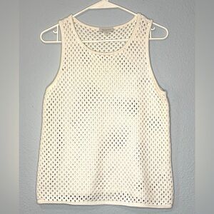 Garnet Hill Open Circle Stitch Crochet Sweater Tank Off White S